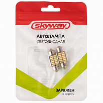 Автолампа диод T11(C5W) 12V 12 SMD диодов 1-конт 31мм обманка Белая SKYWAY Салон, номер min 2шт